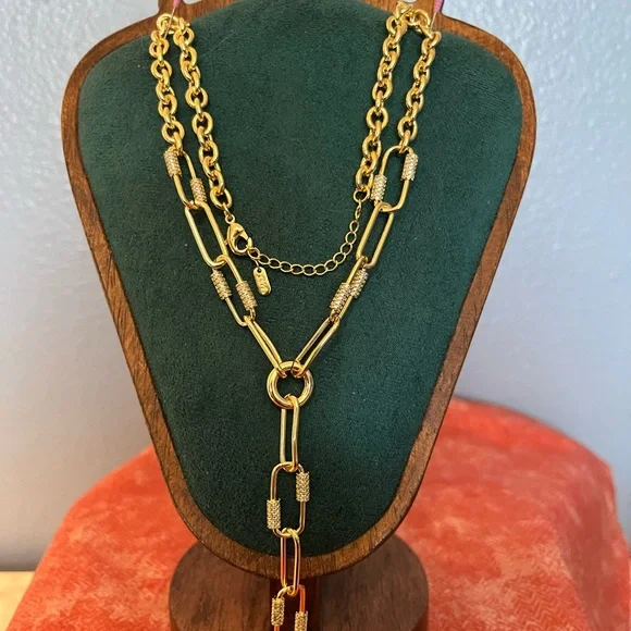 Elegant Gold Peperclip Carabiner Status Link Chain and AAAC CZ Necklace - Picture 3 of 3